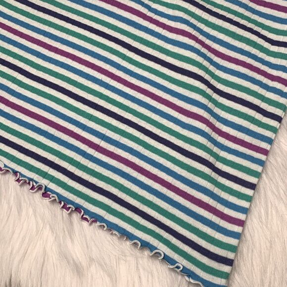 Colorful Striped Tank Top with Button Neckline and Lettuce Style Bottom Hem - Picture 4 of 5